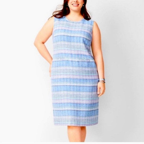Talbots Blue Stripe Tweed Sleeveless Shift Dress Size 16 - Picture 1 of 5